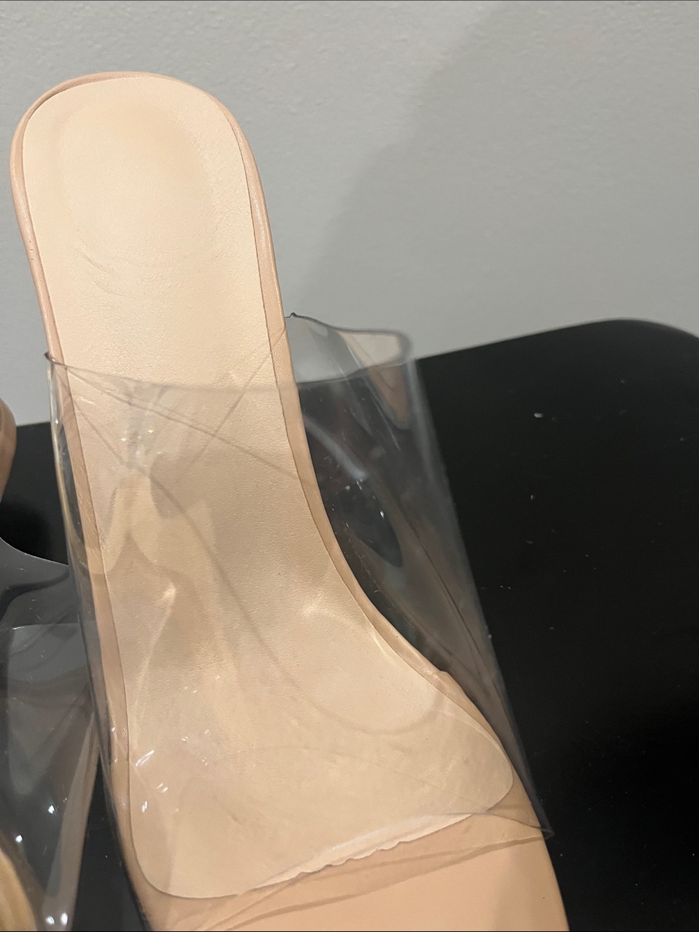 Nude Clear Strap Block Heel Mules - Picture 7 of 10